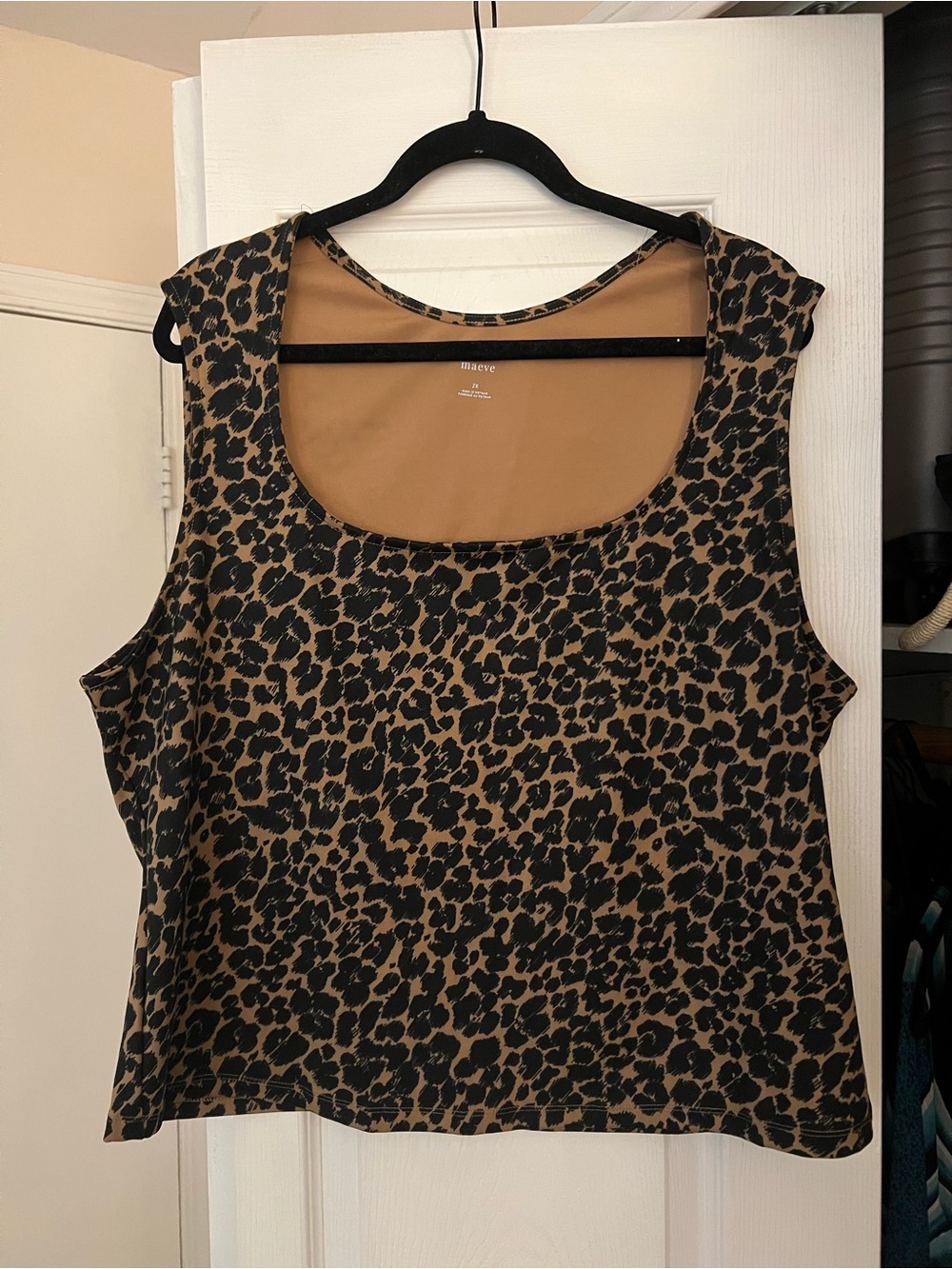 Maeve Leopard-Print Scoop Neck Tank Top - Black and Tan